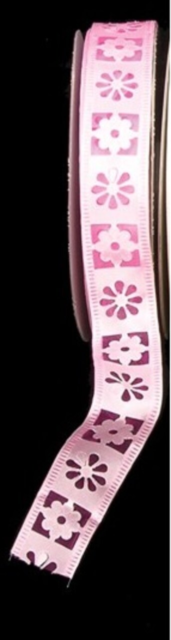 The Ribbon People Pink Embossed Flowers Wired Craft Ribbon 1" x 40 Yards